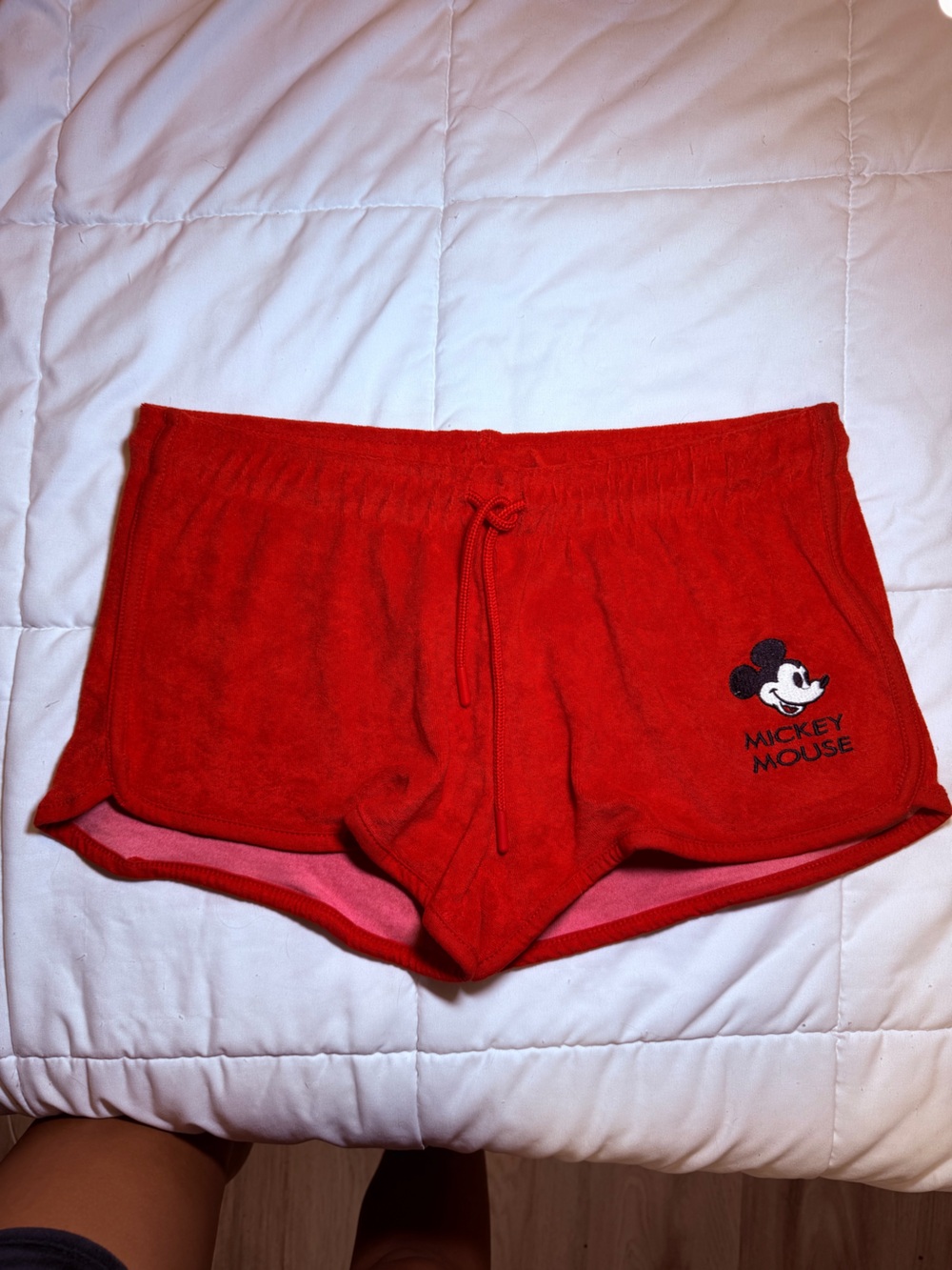 Disney Red Terry Mickey Mouse Lounge Athletic Shorts